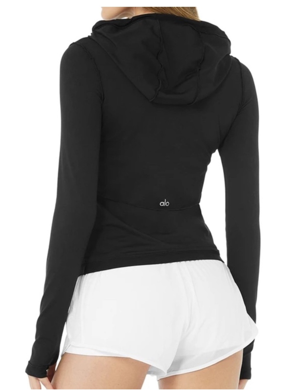 Alo Yoga Alosoft Hooded Runner Long Sleeve Black Athletic Top Size Small - Picture 4 of 16